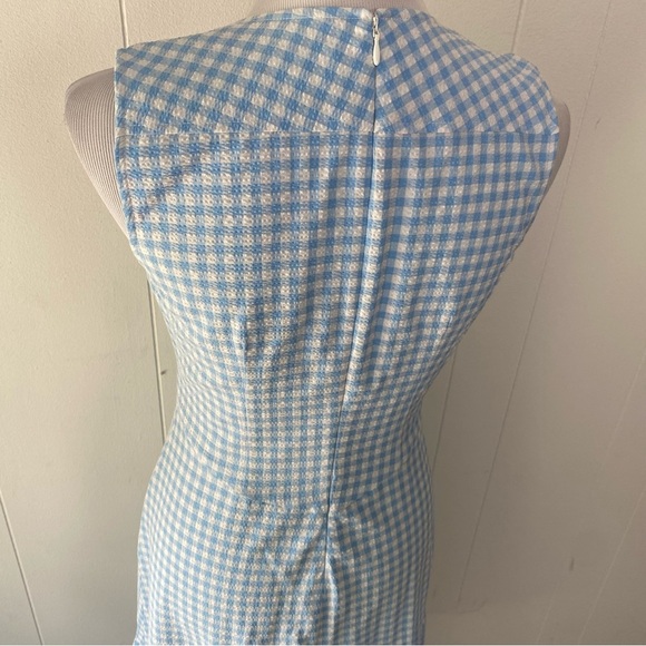 Calvin Kleins sleeveless dress with side pleated ruffle Sz 4 Blue White Gingham - Picture 7 of 15